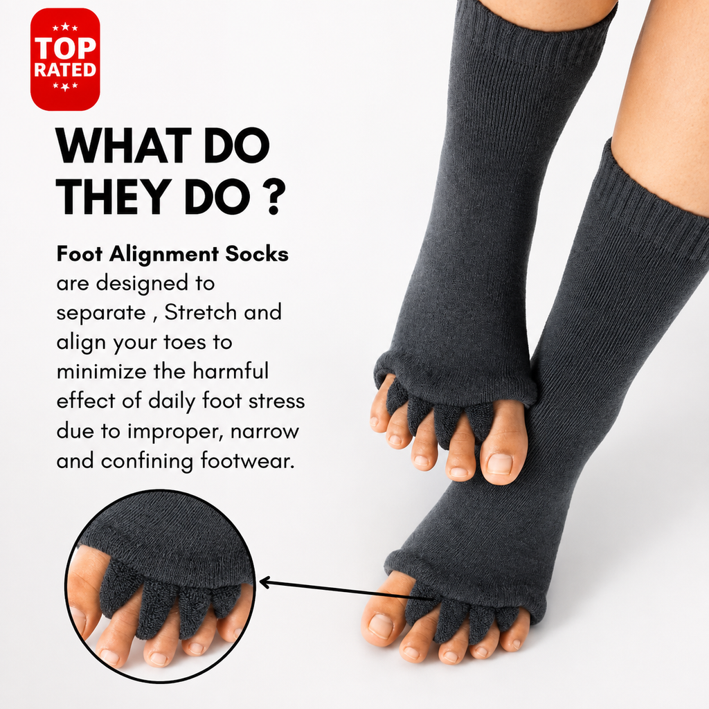 Foot Alignment Socks for Men & Women | 5 Toe Separator | Bunion Corrector | Foot Pain Relief