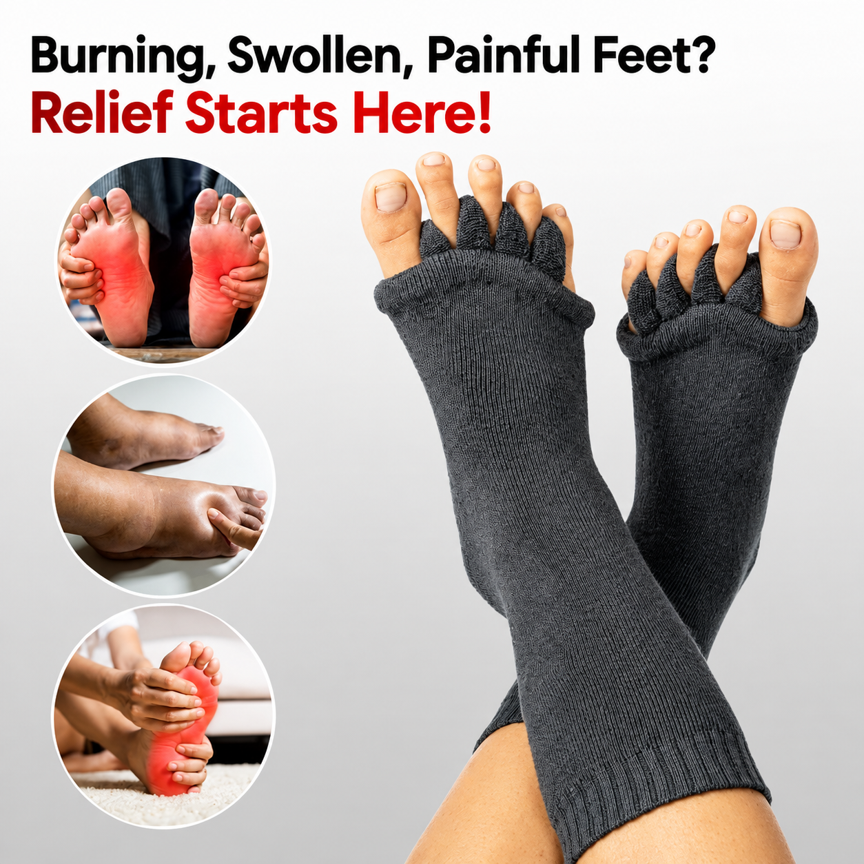 Foot Alignment Socks for Men & Women | 5 Toe Separator | Bunion Corrector | Foot Pain Relief