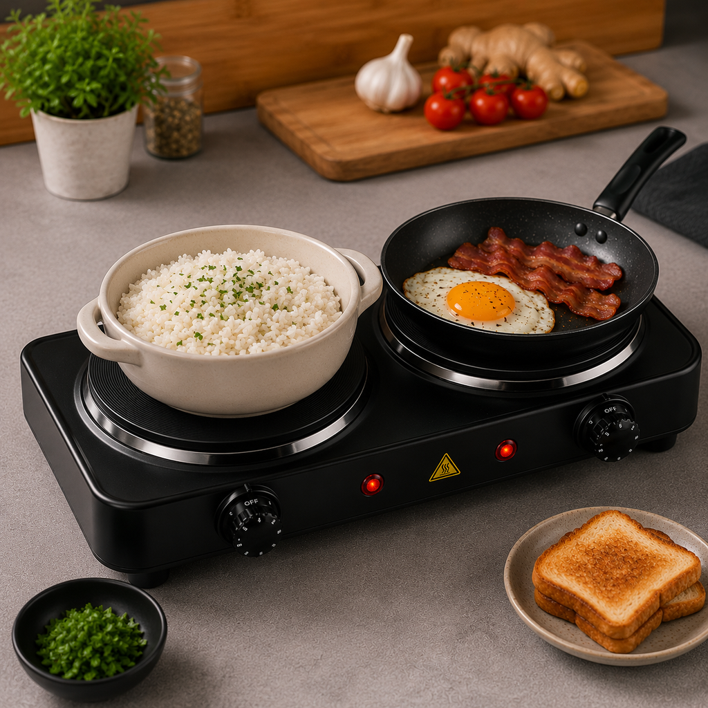 Portable Electric Hot Plate Dual Burner Cooker With 1 Year Manufacturer Warranty