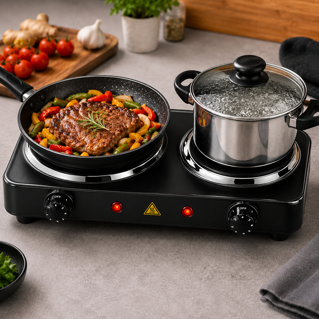 Portable Electric Hot Plate Dual Burner Cooker With 1 Year Manufacturer Warranty