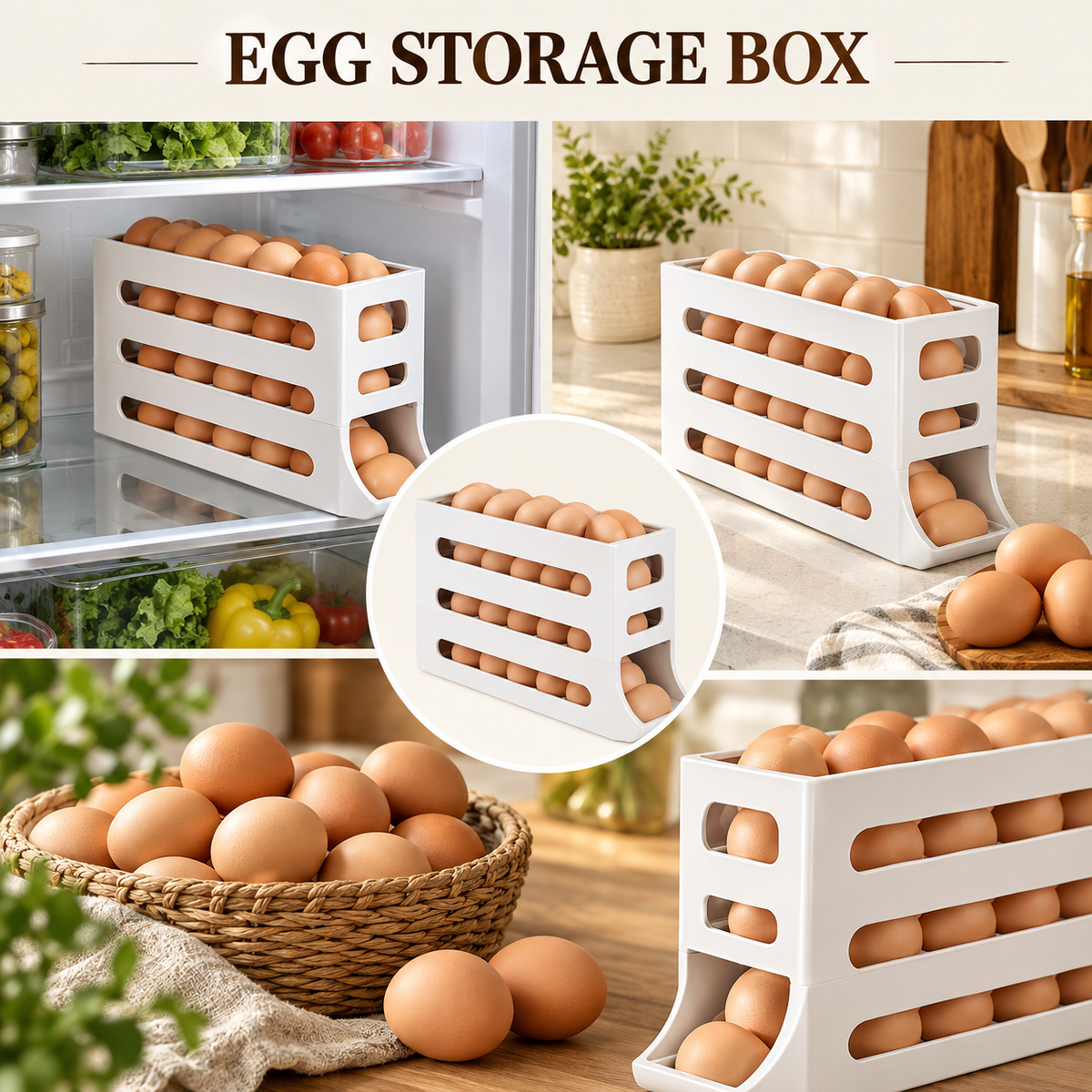 🥚 30-Egg 3-Tier Storage Box – Space-Saving Refrigerator Egg Organizer