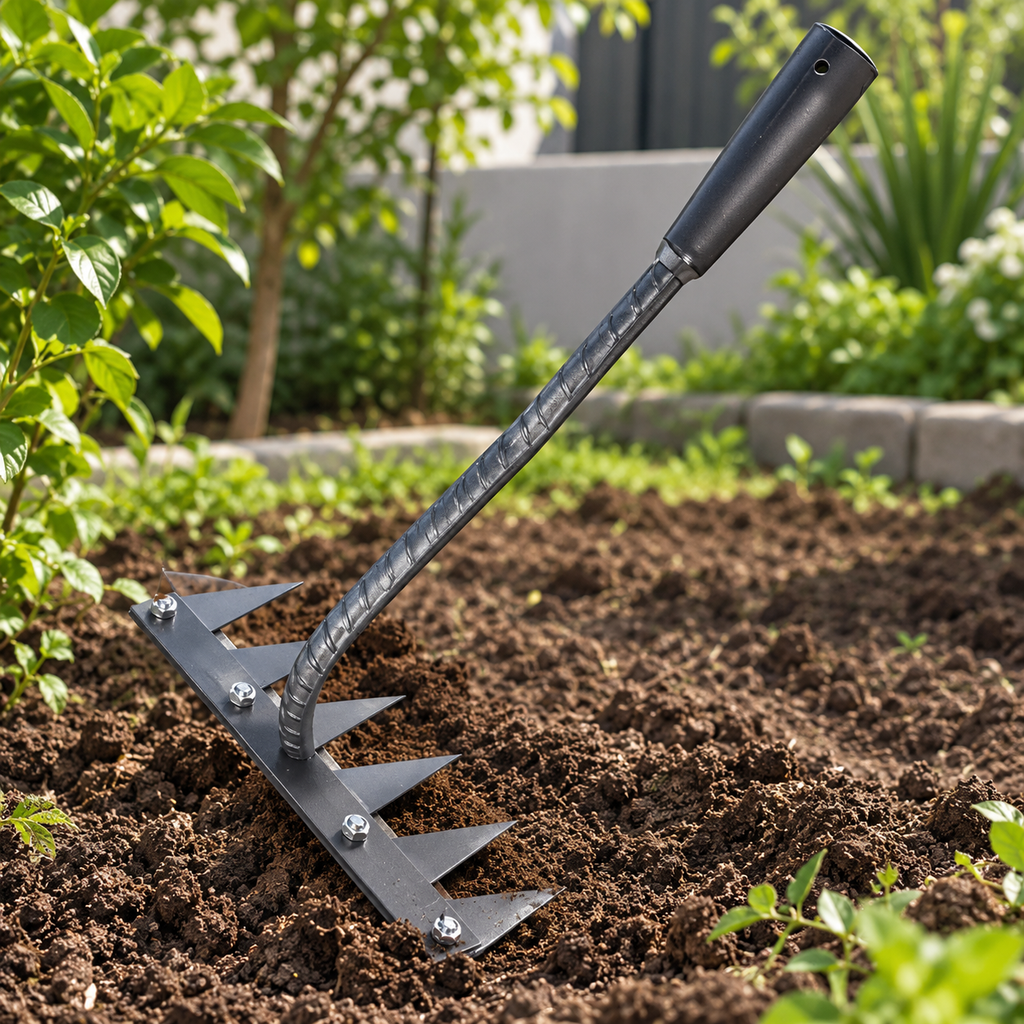 Heavy-Duty Carbon Steel Garden Rake – Multi-Purpose Soil Cultivator & Weed Remover