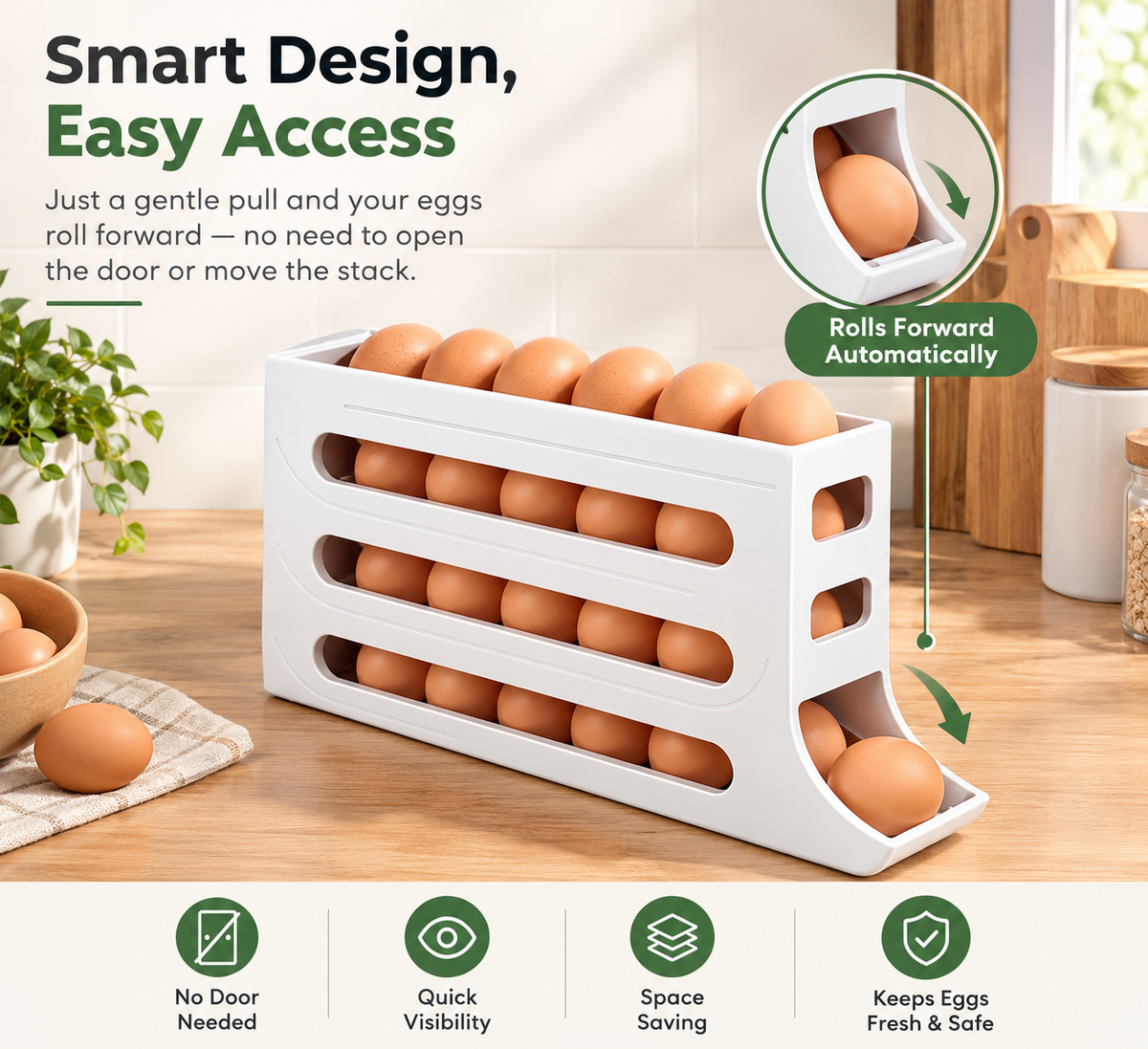 🥚 30-Egg 3-Tier Storage Box – Space-Saving Refrigerator Egg Organizer