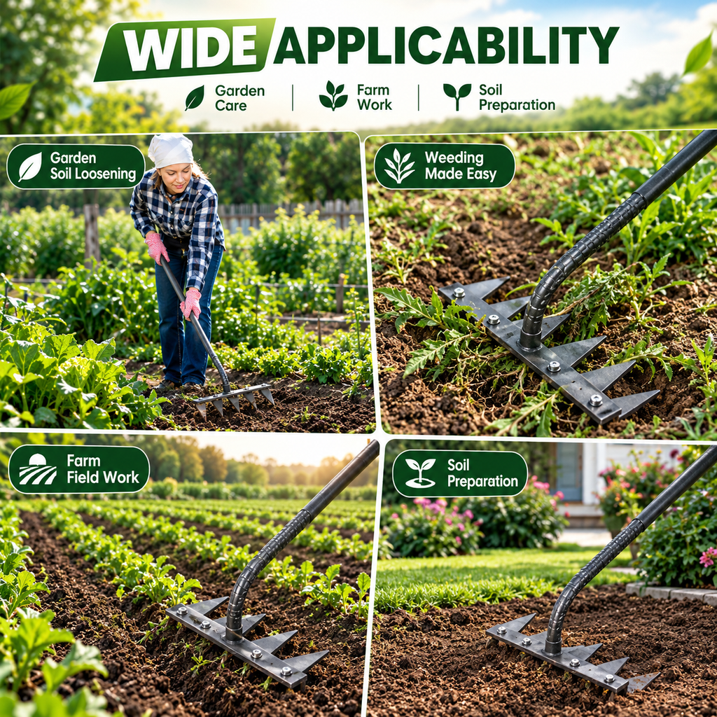 Heavy-Duty Carbon Steel Garden Rake – Multi-Purpose Soil Cultivator & Weed Remover